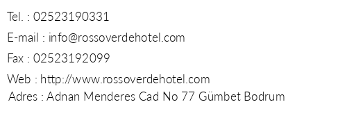 Rosso Verde Hotel telefon numaraları, faks, e-mail, posta adresi ve iletişim bilgileri